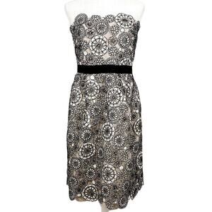 Lela Rose for Richards Womens Geometric Strapless Mini Cocktail Dress Black Sz 8